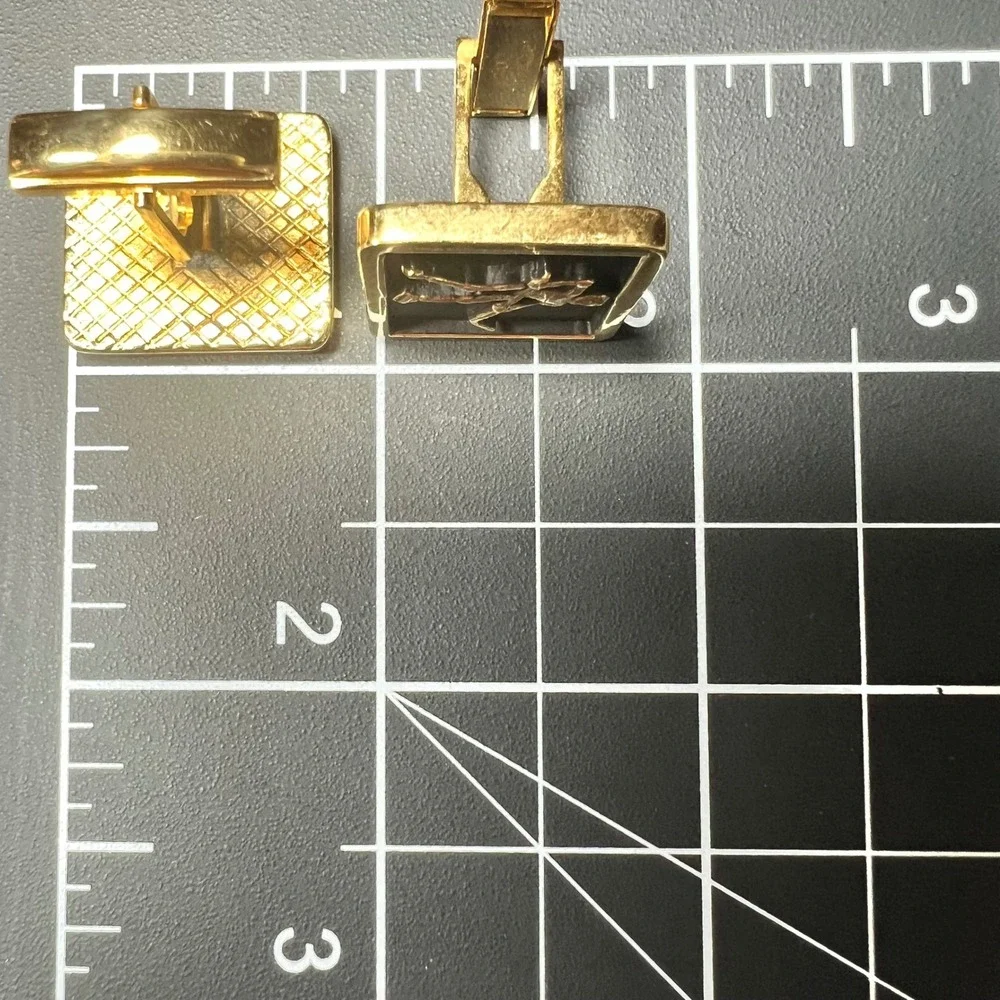 Vintage Gold Tone Ice Hockey Player Square Cufflinks Pat 2974381 One Size Sporty